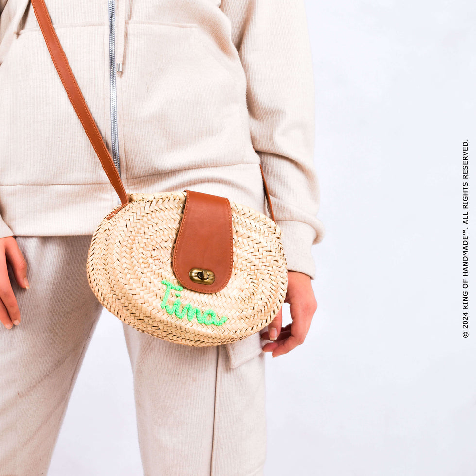 Personalized Round Straw Crossbody – Name Embroidered Bag