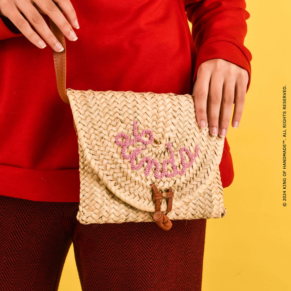 Personalized Straw Clutch – Embroidered Moroccan Purse