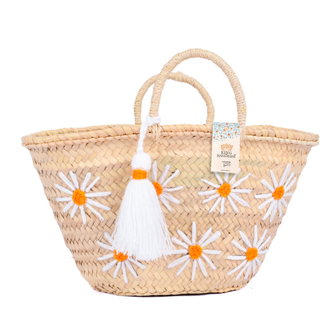Personalized Daisy Straw Basket - Orange Summer Tote