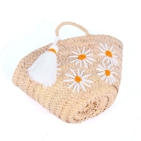 Personalized Daisy Straw Basket - Orange Summer Tote