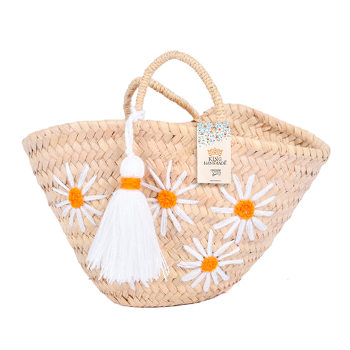 Personalized Daisy Straw Basket - Orange Summer Tote