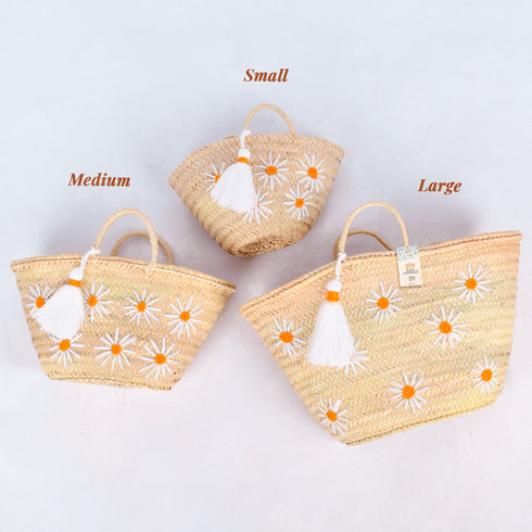 Personalized Daisy Straw Basket - Orange Summer Tote