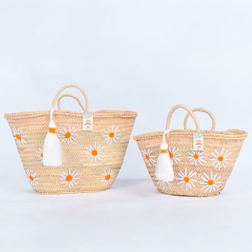 Personalized Daisy Straw Basket - Orange Summer Tote
