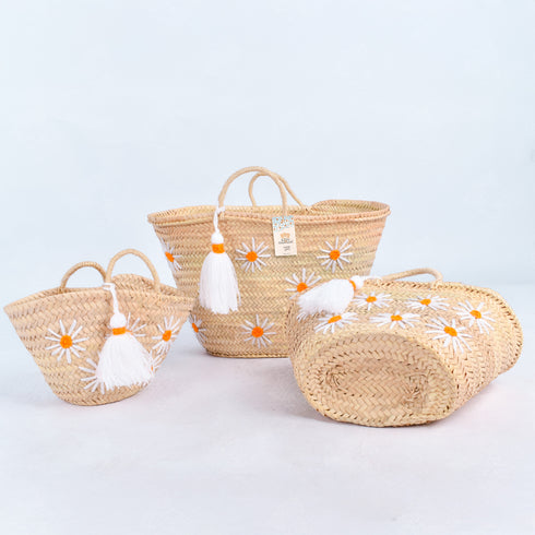 Personalized Daisy Straw Basket - Orange Summer Tote