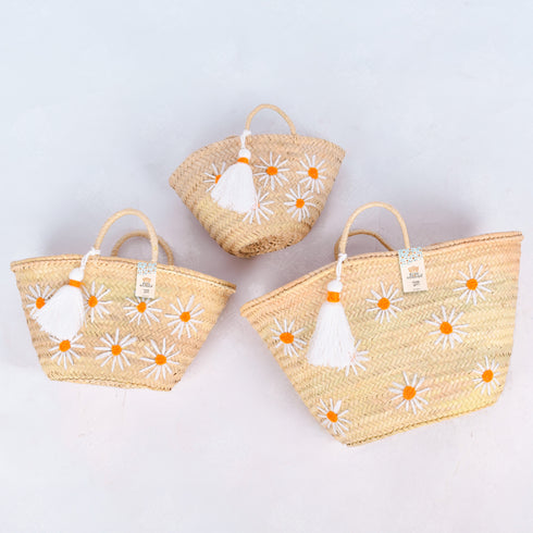 Personalized Daisy Straw Basket - Orange Summer Tote