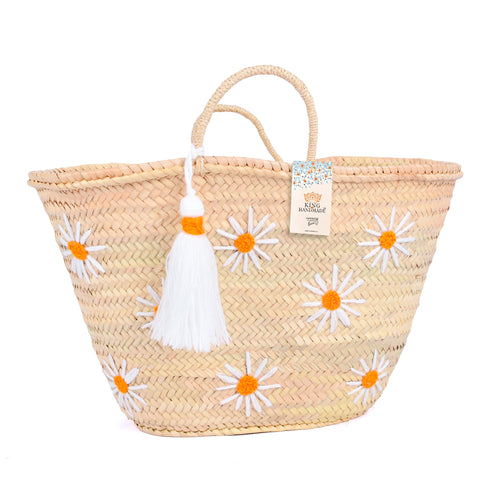 Personalized Daisy Straw Basket - Orange Summer Tote