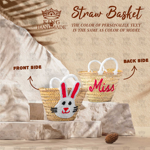 Personalized Create Your Own Easter Moroccan Handmade Straw Basket, Egg Hunts, Spring Birthdays - Customize by Hand with Any Name, Colorful Pompon (Easter, Round) Personalized Touches: Our monogram Easter Baskets for Holiday Are A Memorable Way To Celebrate Easter! Each Basket Can Be Personalized With Your Child’s Name And Colorful Pompon. Makes a great gift: Make Easter Egg Hunts special this year with an unforgettable, one-of-a-kind, personalized basket for your child to proudly display on their egg hunt!