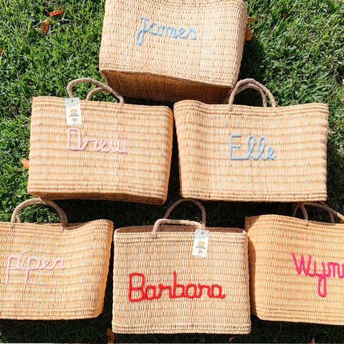 Personalized Embroidered Rattan Bag | Custom Weave Handbag