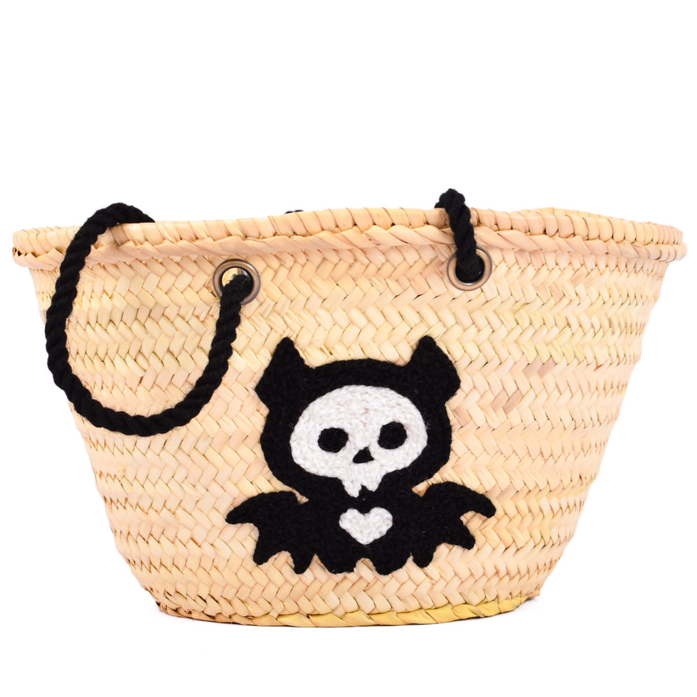 Personalized Bat Skeleton Halloween Straw Basket