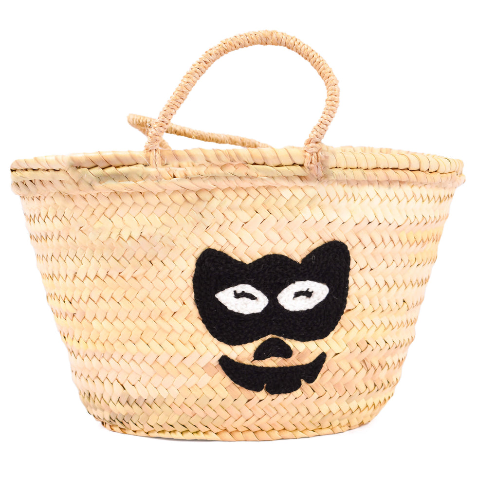 Personalized Masked Cat Halloween Straw Basket