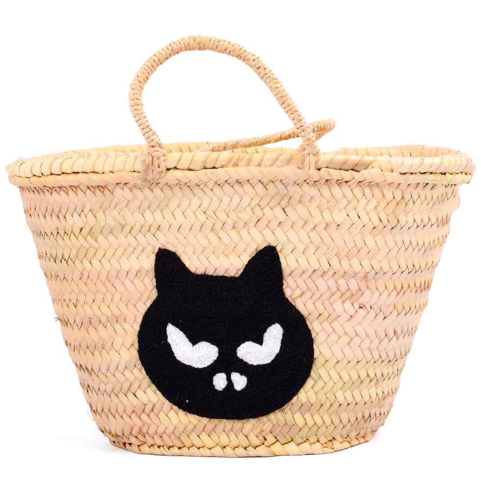 Personalized Halloween Cat Straw Basket Bag