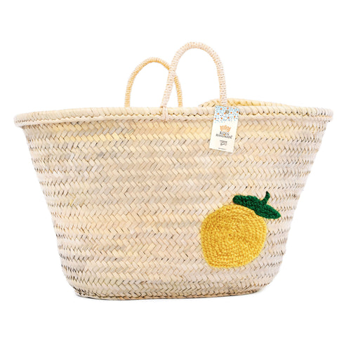 Personalized Lemon Straw Basket - Handwoven Summer Tote