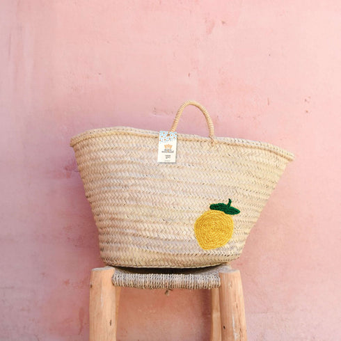 Personalized Lemon Straw Basket - Handwoven Summer Tote