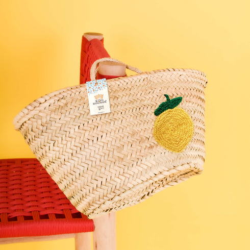 Personalized Lemon Straw Basket - Handwoven Summer Tote