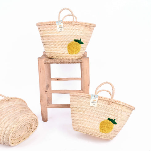 Personalized Lemon Straw Basket - Handwoven Summer Tote
