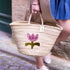 Personalized Purple Flower Straw Basket Bag