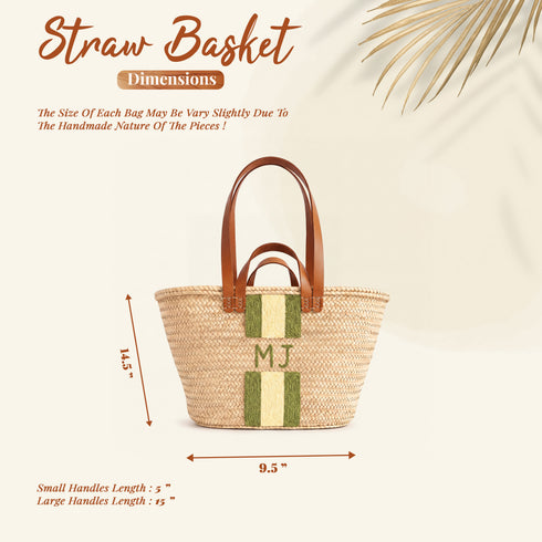 Personalized Blue Stripe Straw Beach Bag