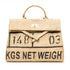 Large Jute Kelly-Style Handbag | Printed Typography Tote | Natural Handmade Jute Purse