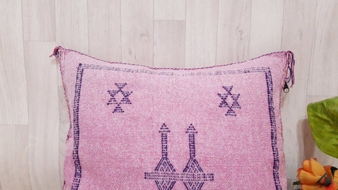 Pink Cactus Silk Pillow Cover - Handmade Moroccan Cushion (SP 1006)