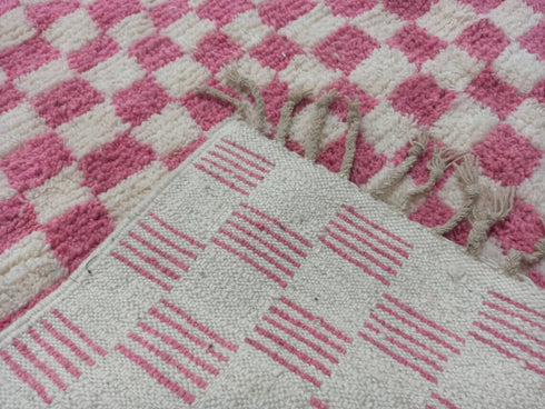 Pink Checkered Berber Rug - Handmade Moroccan Wool Rug