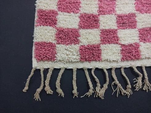 Pink Checkered Berber Rug - Handmade Moroccan Wool Rug