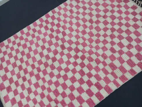 Pink Checkered Berber Rug - Handmade Moroccan Wool Rug
