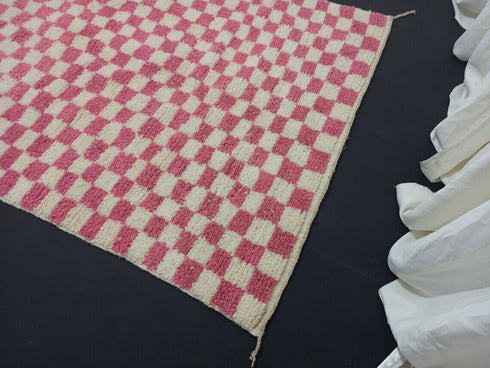 Pink Checkered Berber Rug - Handmade Moroccan Wool Rug