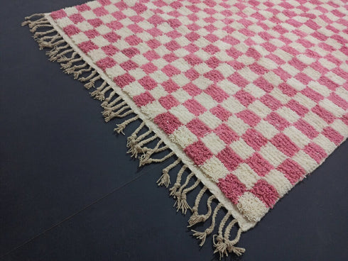 Pink Checkered Berber Rug - Handmade Moroccan Wool Rug