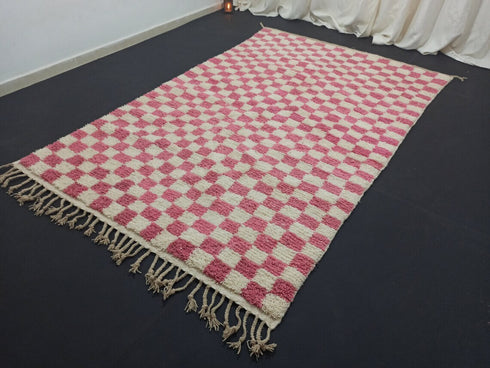 Pink Checkered Berber Rug - Handmade Moroccan Wool Rug