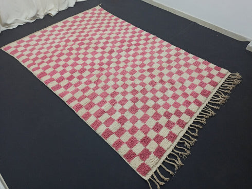 Pink Checkered Berber Rug - Handmade Moroccan Wool Rug