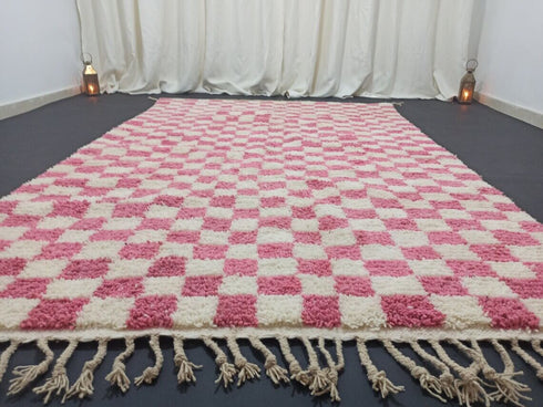 Pink Checkered Berber Rug - Handmade Moroccan Wool Rug