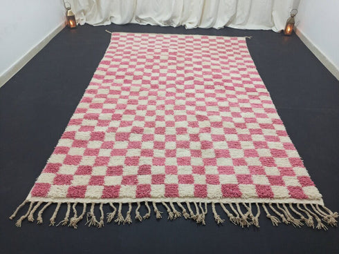Pink Checkered Berber Rug - Handmade Moroccan Wool Rug