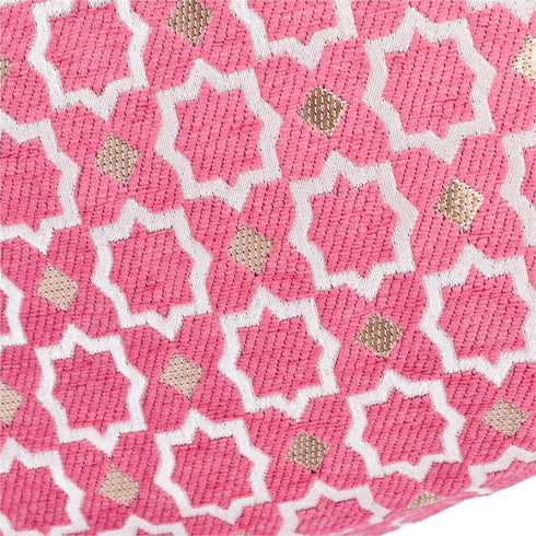 Pink Moroccan shoulder bag with traditional geometric brocade motifs ,made from durable linen with comfortable handles and lightweight design