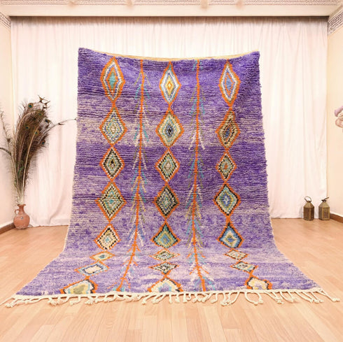 Purple Handmade Berber Rug, Floral Moroccan Custom Carpet