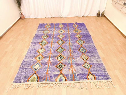 Purple Handmade Berber Rug, Floral Moroccan Custom Carpet