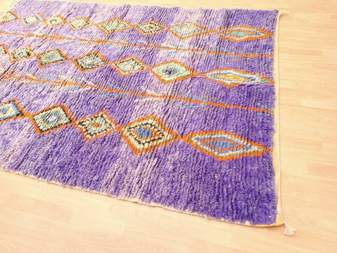Purple Handmade Berber Rug, Floral Moroccan Custom Carpet