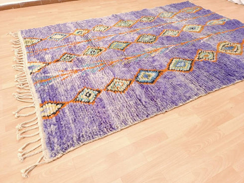 Purple Handmade Berber Rug, Floral Moroccan Custom Carpet