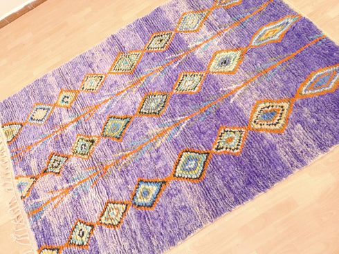 Purple Handmade Berber Rug, Floral Moroccan Custom Carpet