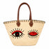 Winky Eyes Sequin Straw Basket Bag | Leather Handle Tote
