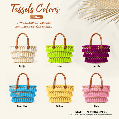 Moroccan Straw Beach Bag – Beige Tassel Tote with Leather Handles