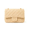 Small Quilted Jute Classic Shoulder Bag Natural Woven Flap Handbag With Gold Chain