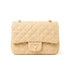 Small Quilted Jute Classic Shoulder Bag Natural Woven Flap Handbag With Gold Chain