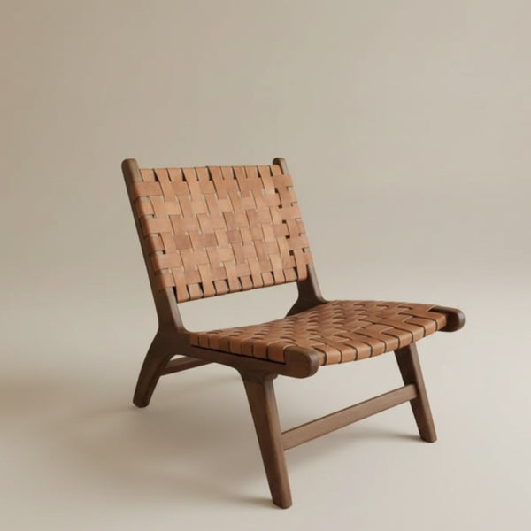 Solid Moroccan Leather Armchair - Handcrafted Boho Lounge