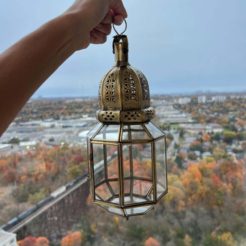 Standing Moroccan Brass Lantern with Clear Glass (CL 1007)