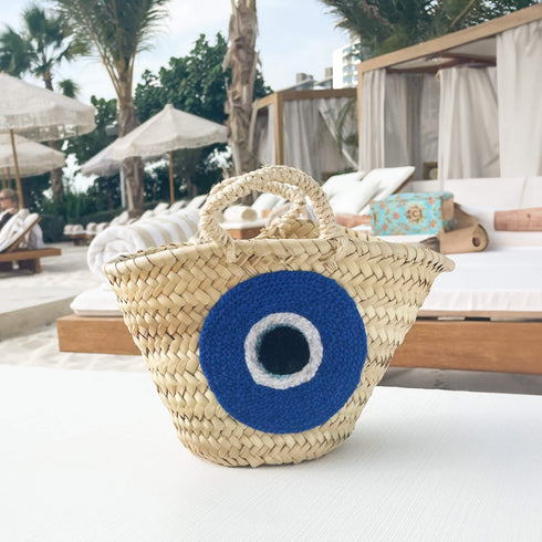 Straw Evil Eye Small Bag - Handcrafted Evil Eye Straw Bag