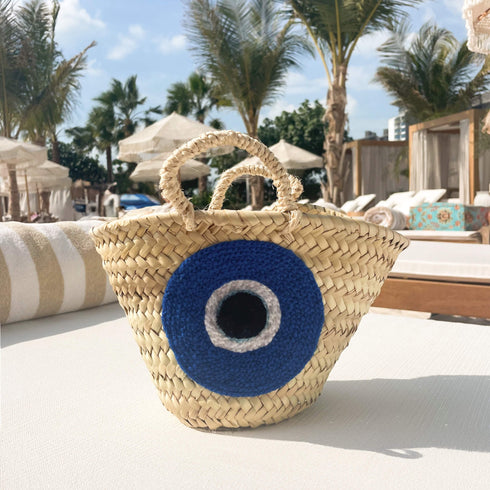 Straw Evil Eye Small Bag - Handcrafted Evil Eye Straw Bag