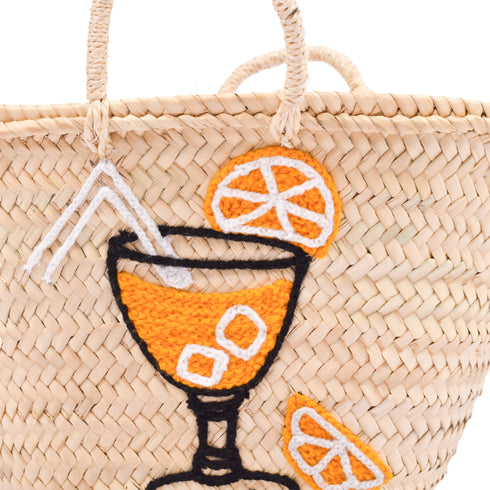 customizable Spritz, Please! summer tote bag for the beach orange cocktail embroided cup glass design