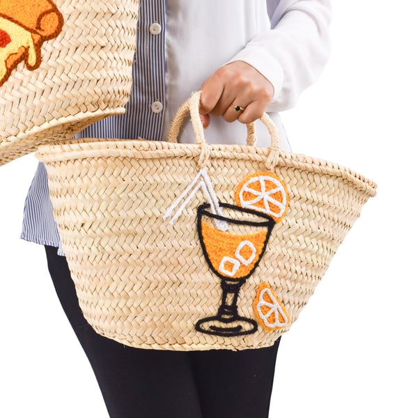 customizable Spritz, Please! summer tote bag for the beach orange cocktail embroided cup glass design