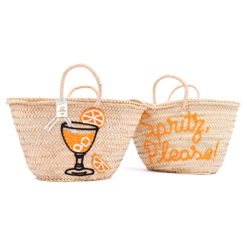 customizable Spritz, Please! summer tote bag for the beach orange cocktail embroided cup glass design