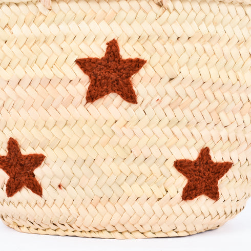 Multiple Stars Embroidered Basket | Handwoven Summer Straw Tote⭐
